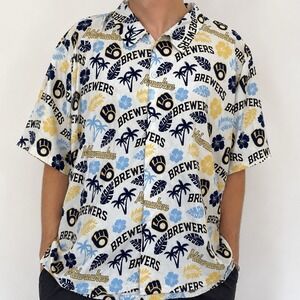 Milwaukee Brewers Hawaiian Shirt Sz XXL Licensed MLB Promotion Lightweight Aloha